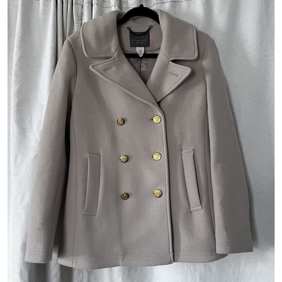 J. Crew The Stadium Cloth Wool Blend Pea Coat In Cream Size 8 - Picture 4 of 14